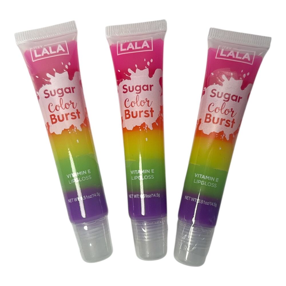 Itzy LALA Sugar Color Burst Lip Gloss 3 Pack Vitamin E Rainbow NEW Gift Set